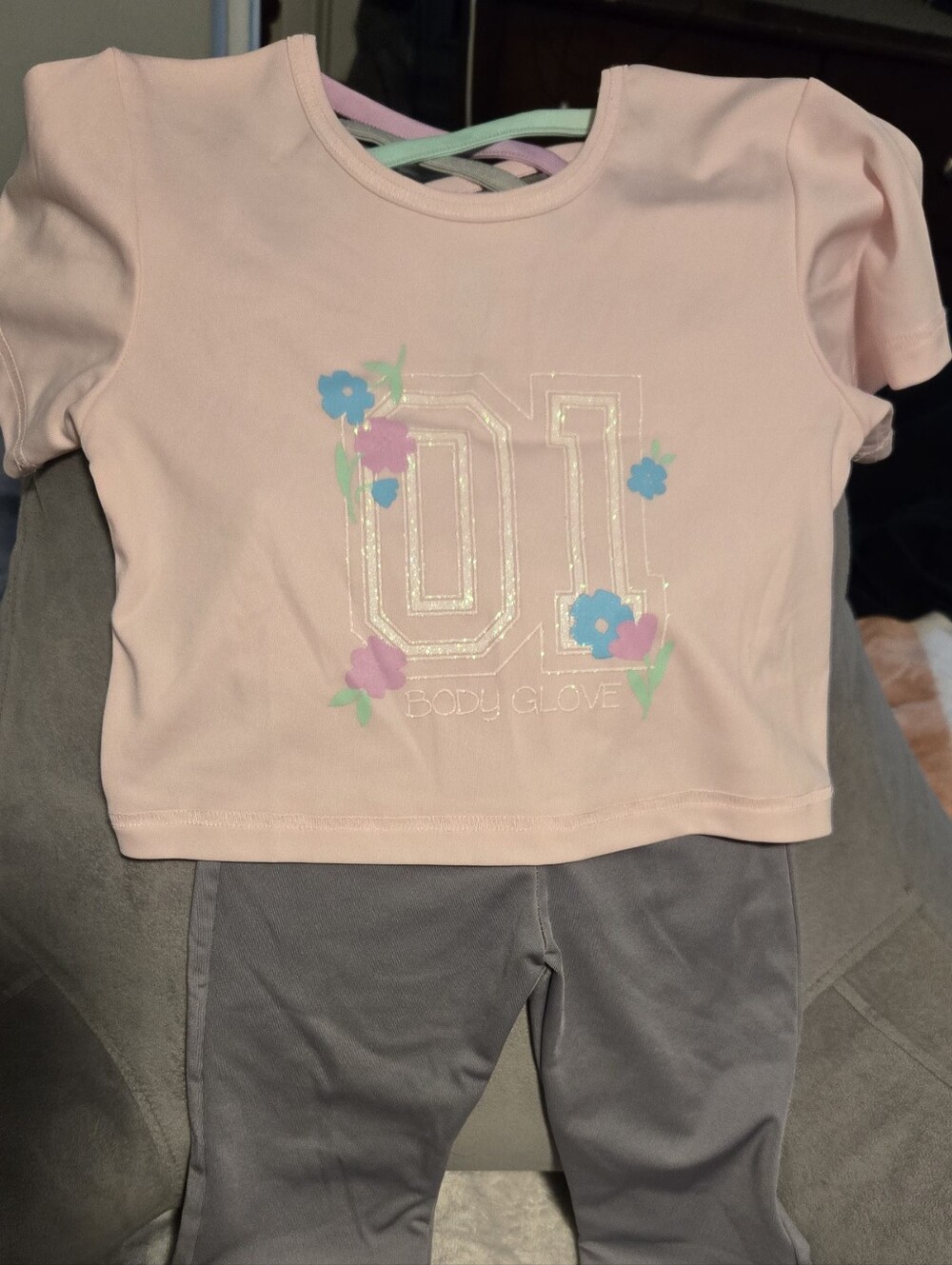 Body Glove Pink Floral Top with Gray Leggings
